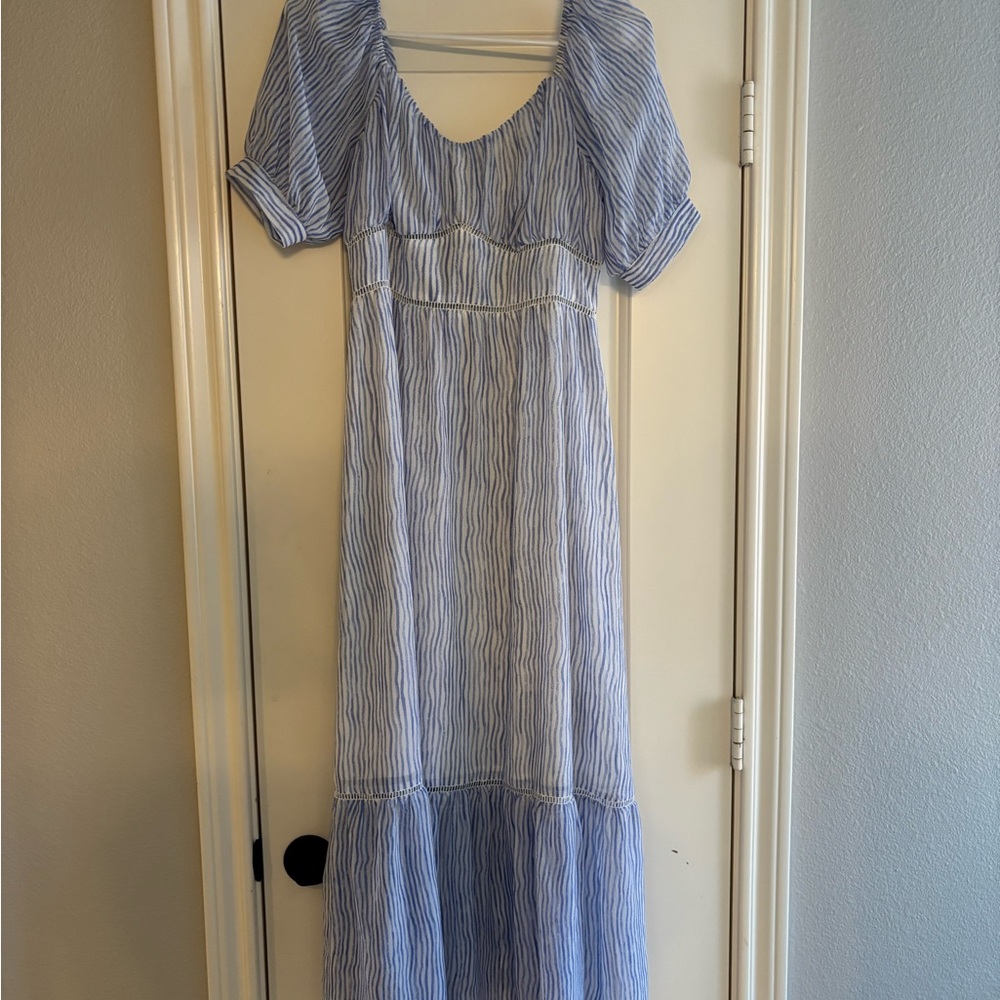 Moon River Blue and White Striped Maxi Dress